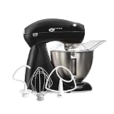 Hamilton Beach Die-Cast Metal Classic Electric Stand Mixer, 12 Speeds, 4.5-Quart Stainless Steel Bowl, Includes Flat Beater, Whisk, Dough Hook & Pour Shield, Powder-Coated Black Finish (63227N)