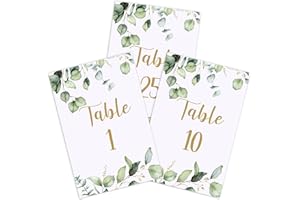 Zonon 26 Pieces Wedding Table Numbers Cards 1-25 with Head Table Numbers Greenery Eucalyptus Double Sided Cards Party Centerpiece for Wedding Reception Baby Shower Birthday Bridal Party(Gold)
