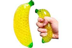 KAWAITE Banana Stress Balls Squishy Toys - Stretchy Fruit Stress Balls Squeeze Toys for Adults and Party Favors, Yellow Squeeze Ball Fidget Toys - Squishy Ball for ADD, OCD, Autism
