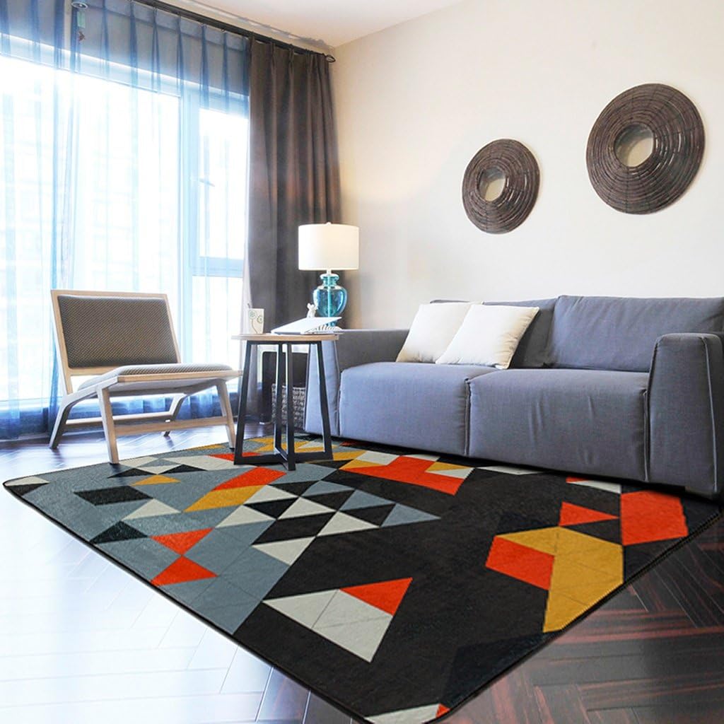 Carpet Bedroom Living Room Modern minimalist rectangular carpet Orange Gray Triangular geometry (Size : 100 * 150cm)