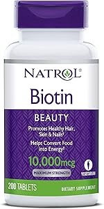 Natrol Biotin Beauty Tablets, Promotes Healthy Hair, Skin & Nails, Helps Support Energy Metabolism, Helps Convert Food Into Energy, Maximum Strength, 10, 000mcg, 200Count