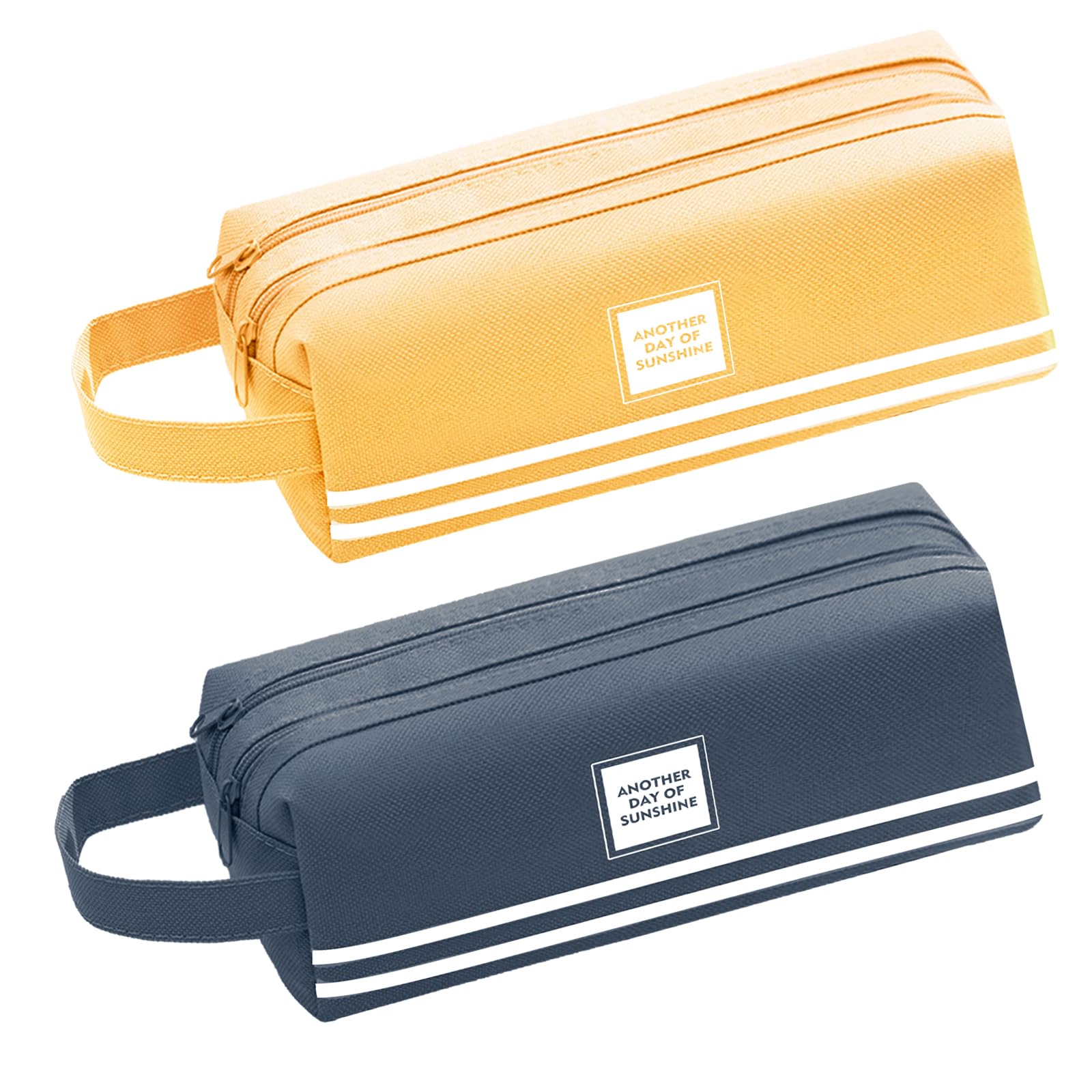 zeonmiehu 2 Pcs Pencil Case, Portable Canvas Large Pencil Case, Double Layer Pencil Cases with Handle, Stationery Organizer Storage Bag for Kids Teens Adults Students (Yellow and SkyBlue)