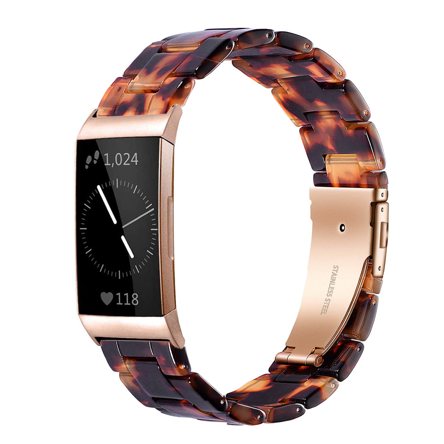 Wongeto Resin Straps Compatible for Fitbit Charge 4 / Charge 3, Replacement Wrist Accessory Straps Bracelet Wristbands Women Men (Tortoise) โ image 1