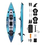 VEVOR 2-Person Inflatable Kayak, 14'4" x 3'7" – Extra Spacious for Family & Dogs, 700-lb Capacity Sit-in Kayak with Accessories, Includes 2 Paddles, Pump & Carry Bag – Perfect for Fishing and Touring