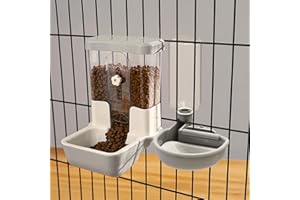 TOKAYIFE Automatic Pet Food Water Dispenser, Auto Gravity Pet Feeder Water Bottle Set for Crate, Feeding Station for Small Dog Cat Rabbit Guinea Pigs Chinchilla Ferret Hedgehog (Gray)