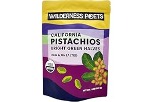 Wilderness Poets, Organic Pistachios - Bright Green Pistachio Nut Halves, No Salt, Grown in California (2 Pound)