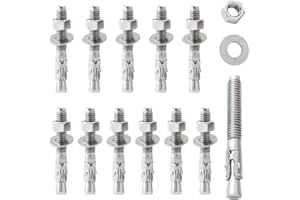 LIONMAX Stainless Steel Concrete Anchor Bolts 3/8" x 3 Inch, 12-Pack Wedge Anchors for Concrete Cement Wall Base Bracket, Rust and Corrosion Resistant