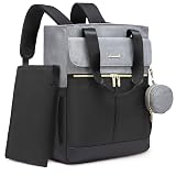 LOVEVOOK Diaper Bag Backpack,Diaper Bag Tote with Insulated Pockets,Baby Bag for Girl Boy with Changing Pad,Large Baby Diaper Bag with Pacifier Case,Anti-Theft Travel Backpack for Women,Black-Gray