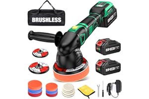 LULYDAY 21V Cordless Buffer Polisher, 5 & 6 inch Car Buffer Polisher with 15mm Random Orbital, w/ 2 X 4.0Ah Batteries, 6 Variable Speed Dual Action Buffer Polisher for Car Detailing/ Waxing/ Polishing