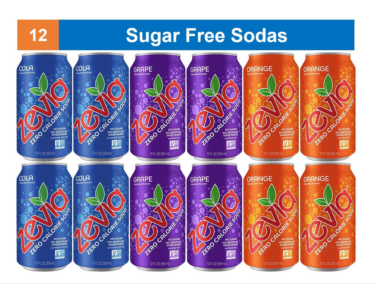 Buy Zevia Soda Zero Calorie Sugar Free (12 pack) Cola, Orange, & Grape