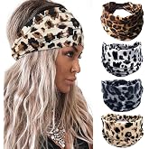 Acenail Wide Headbands Women Knotted Turban Headband Elastic Non Slip Hairbands Boho Head Wraps Workout Leopard Yoga Hair Scarfs Fashion Hair Accessories for Women 4Pcs (Leopard)