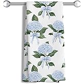 MANCUNCER Hydrangea Floral Kitchen Towels,Bule Bow Hand Towels for Bathroom,Blue and White Flowers Decorative Dish Tea Towels for Kitchen Bathroom ,16x24 Inch