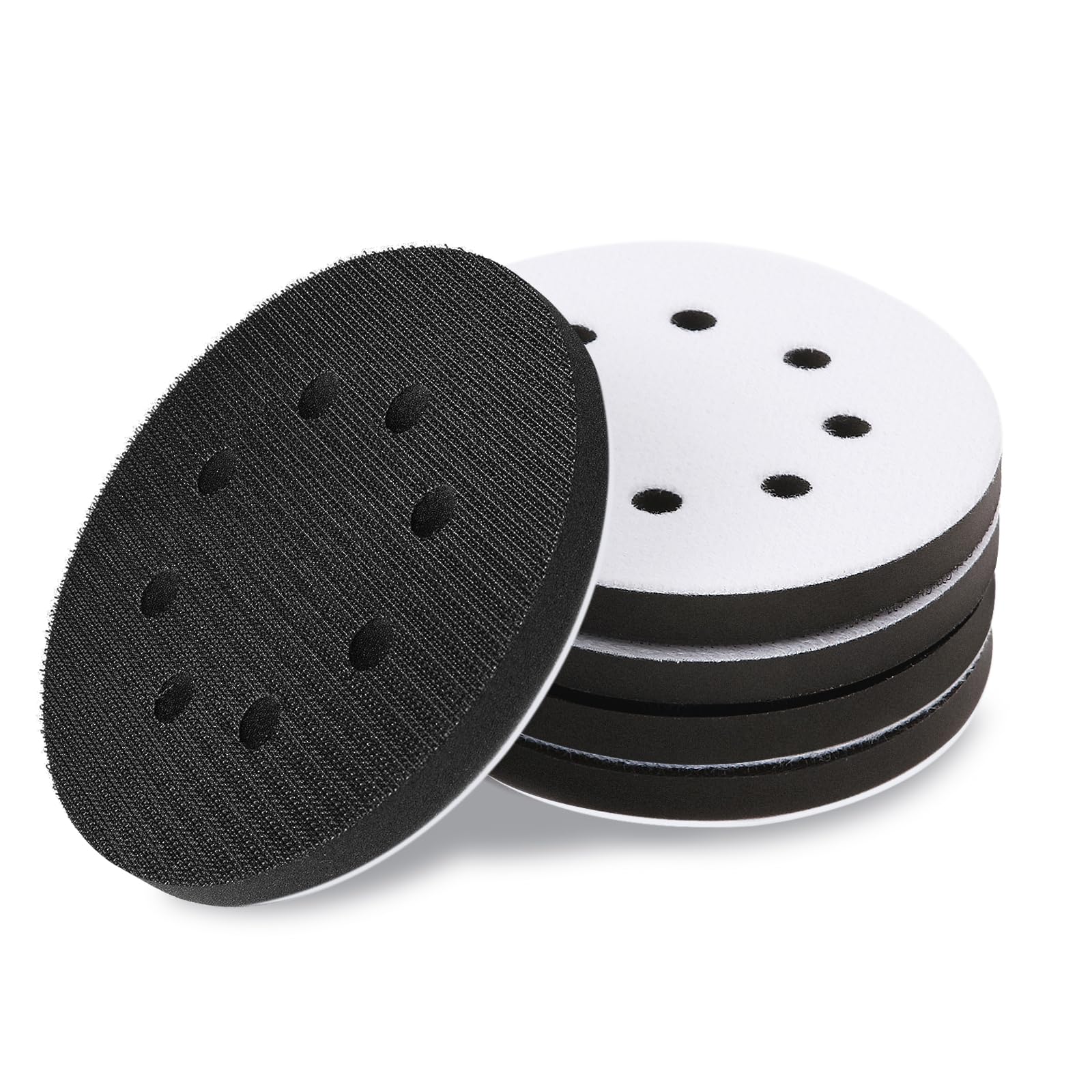 Photo 1 of 5 Packs 5 Inch Foam Sanding Pads, Flexibility & Durability, Premium 8 Holes Sponge Cushion Buffer Backing Pad, Less Clogging, Hook and Loop Soft Density Interface Pads, Strong Adhesion