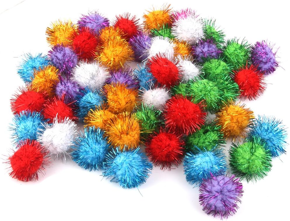 70pcs 3.5cm Glitzy Tinsel Sprayed Pompoms Balls Cat Toys
