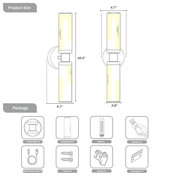 RAYOGALE RECHARGEABLE BATTERY WALL SCONCE 2 – WIRELESS, DIMMABLE, REMOTE, TOUCH CONTROL, 3000K FOR LIVING ROOM, BEDROOM BLACK GOLD 2 PACK (INCLUDE 4 SPECIA BULBS)