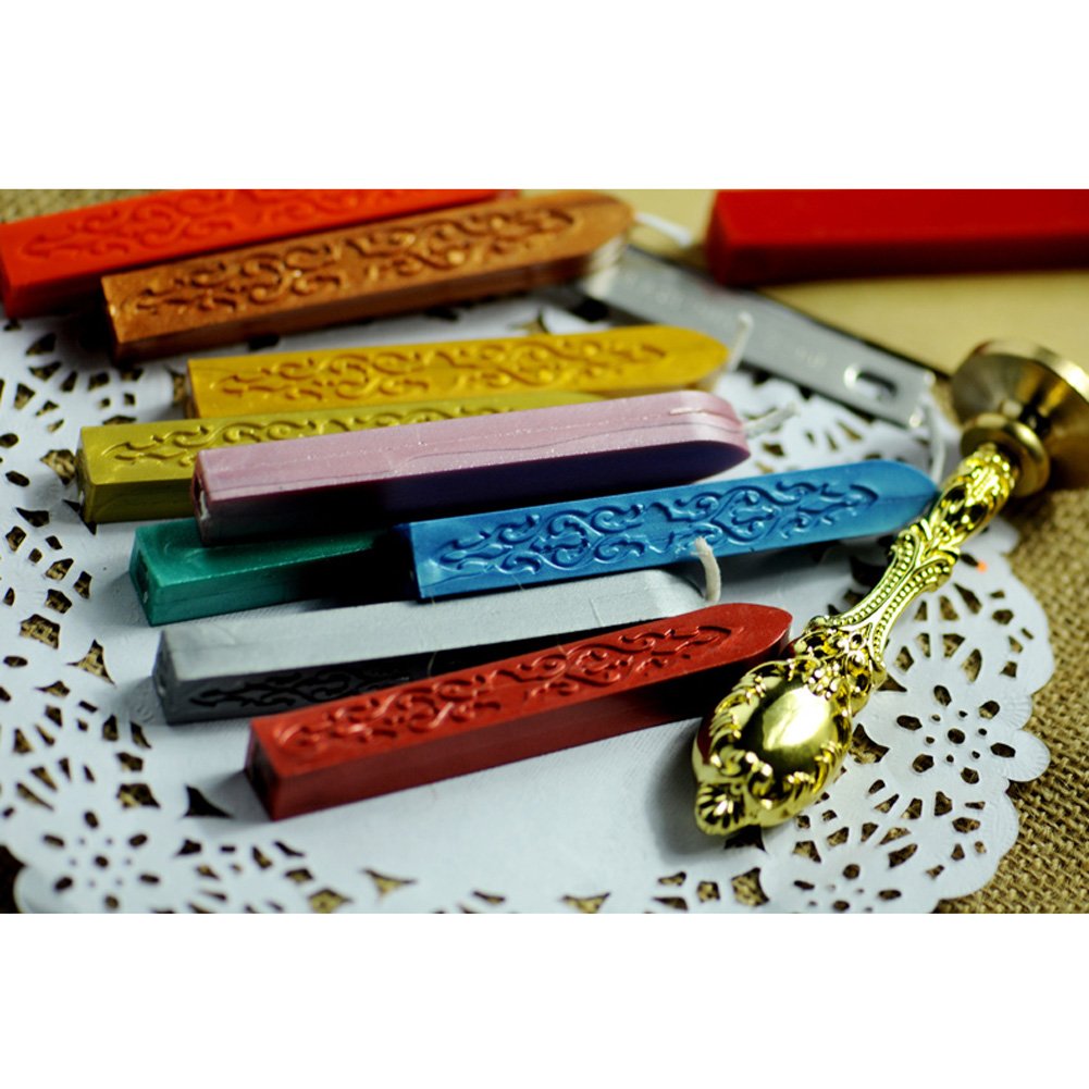 Yoption 15 Pcs Totem Fire Manuscript Sealing Wax Sticks with Wicks and Romantic Seal Stamp for Postage Letter