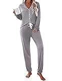 Ekouaer Pajamas Set Long Sleeve Sleepwear Womens