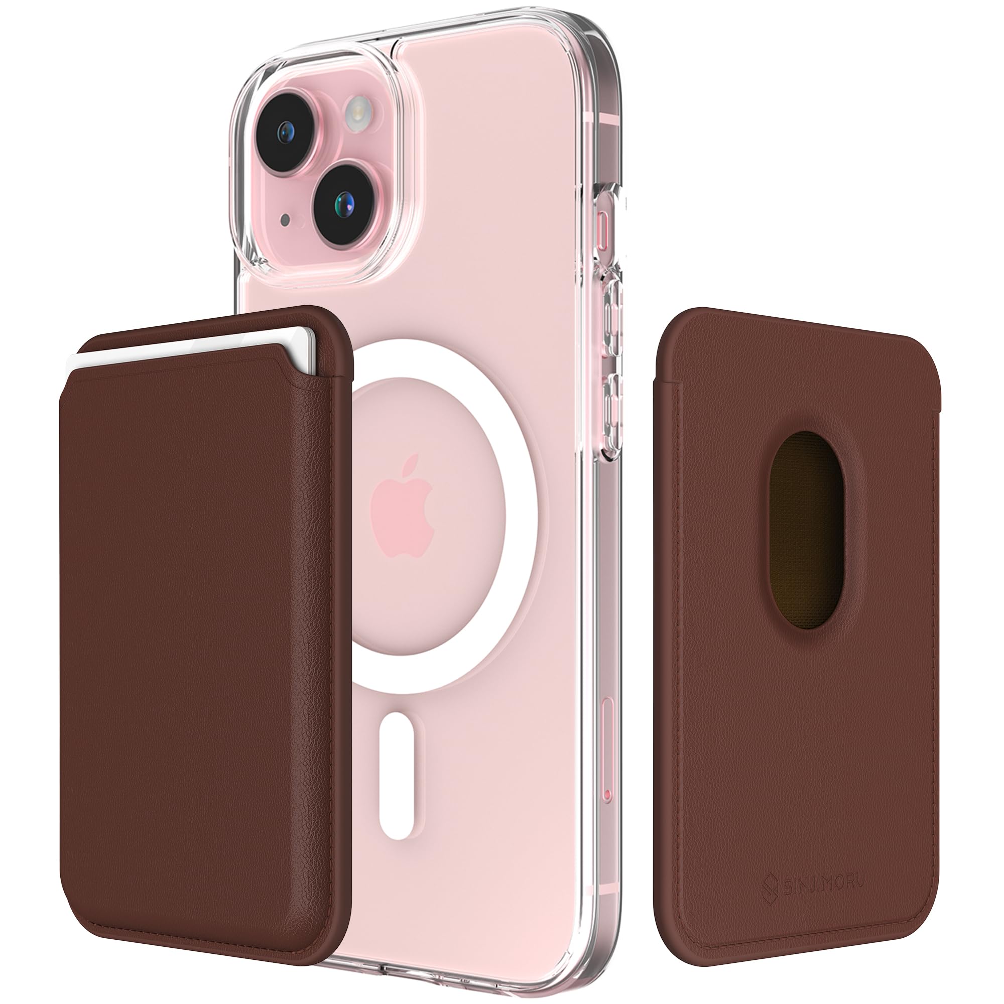 Sinjimoru Magnetic Card Wallet, Premium Vegan Leather Phone Wallet for MagSafe 3-Card Holder Compatible with iPhone 16 Plus Pro Max 15 14 13 12 Series. M-Viica Brown