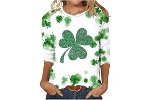 ZDRZK St Patricks Day Shirt Women Shamrock Clover Lucky St. Patrick's Day Blouses 3/4 Length Sleeve Crewneck Fashion Tops