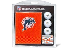 Team Golf NFL Miami Dolphins Gift Set: Embroidered Golf Towel, 3 Golf Balls, and 14 Golf Tees 2-3/4" Regulation, Tri-Fold Towel 16" x 22" & 100% Cotton