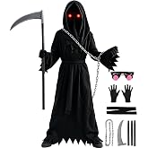 Nabobs Grim Reaper Costume Kids Scary Halloween Costumes for Boys Girls | Grim Reaper Costume Kids, Red Glow Eyewear, Grim Reaper Scary Costumes for Kids, Scream Costume, Horror Costumes
