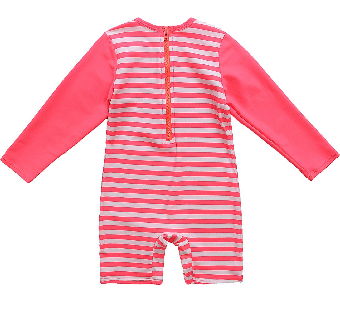ATTRACO Baby Girls One Piece Swimsuit Zipper Rash Guard Swimwear Pink