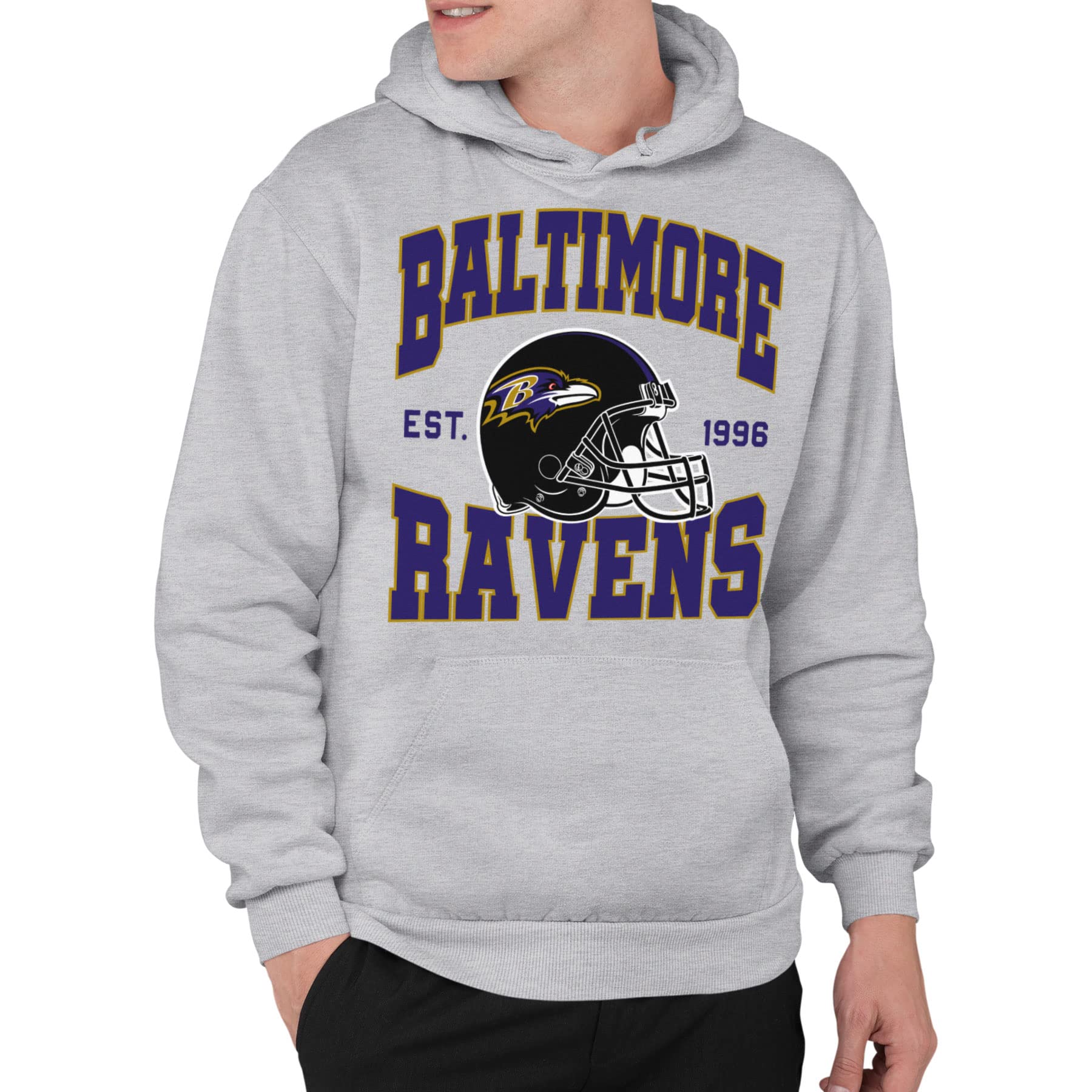 Junk Food Clothing x NFL - Baltimore Ravens - Team Helmet - Unisex Adult Pullover Fleece Hoodie for Men and Women - Size X-Large Image