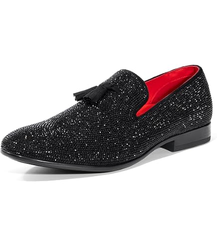 men's glitter dress shoes Haza Pairs Mens Smoking Sparkling Slipper Metallic Sequins Textured Tuxedo Slip-on Prom Loafers Luxury Wedding (Purple Glitter, 10) after prom