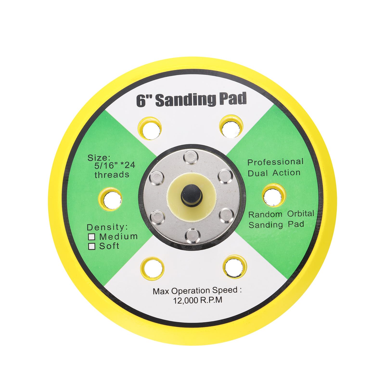 Sourcingmap 6 Inch Hook and Loop Backing Sanding Pads with 5/16"-24 Thread for Diamond Sanding Finishing Polishing Buffing Pads, Yellow + Black 1pcs