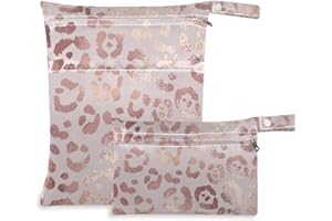 Qilmy 2pcs Rose Leopard Wet Dry Bag Waterproof Reusable Baby Cloth Diaper Organizer for Travel, Beach, Stroller, Diapers, Swimsuits, Toiletries