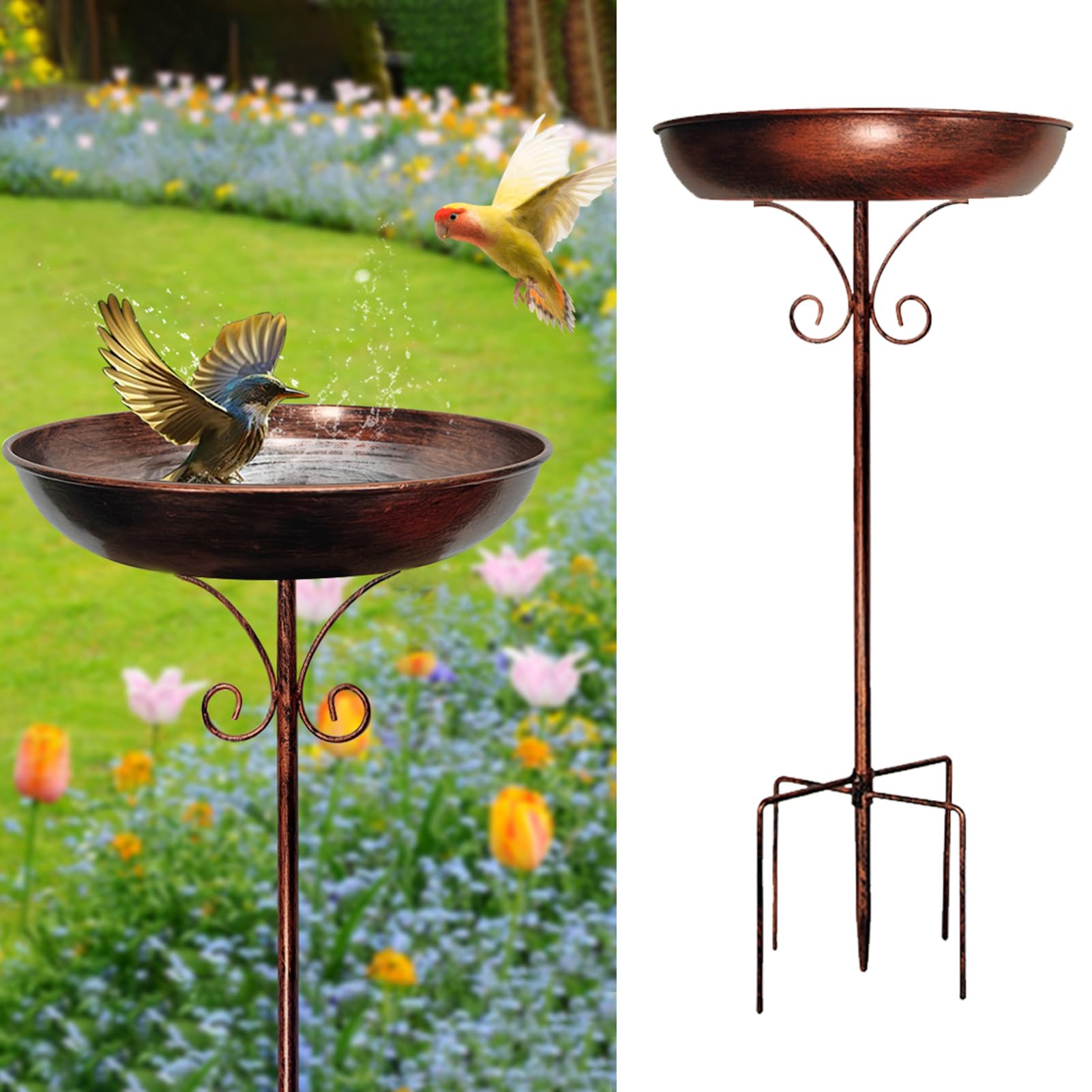 Restorgan Bird Bath for Garden, 32In Metal Vintage Freestanding Birdbaths & Supports, Upgraded 5-Pronged Base, Bird Baths Feeder Bowl for Outdoors Garden Patio Yard Lawn Decor