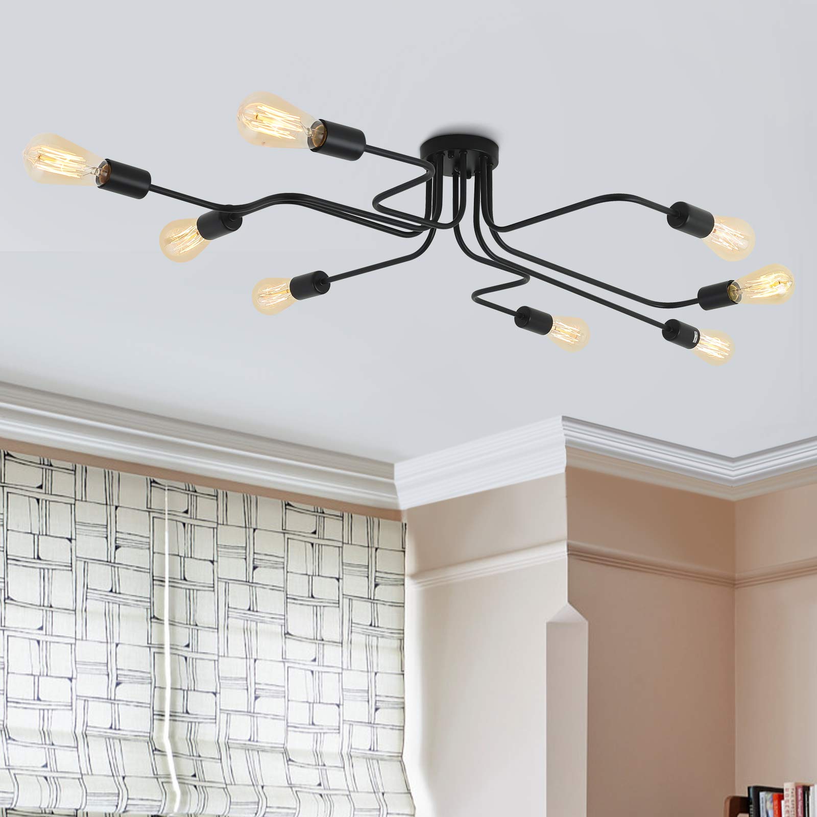 PAKOKULA Industrial Ceiling Lighting, 8 Lights Chandeliers Ceiling Light, Retro Spider Ceiling Light Fitting, Indoor Ceiling Lights Pendant Lighting Ceiling for Living Room Kitchen Bedroom (Black)