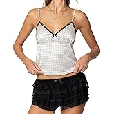 DSORVICD Women Cute Lace Cami Top Y2k Spaghetti Strap Sleeveless Top Fairy Lace Patchwork Crop Top Sexy Going Out Tank Top