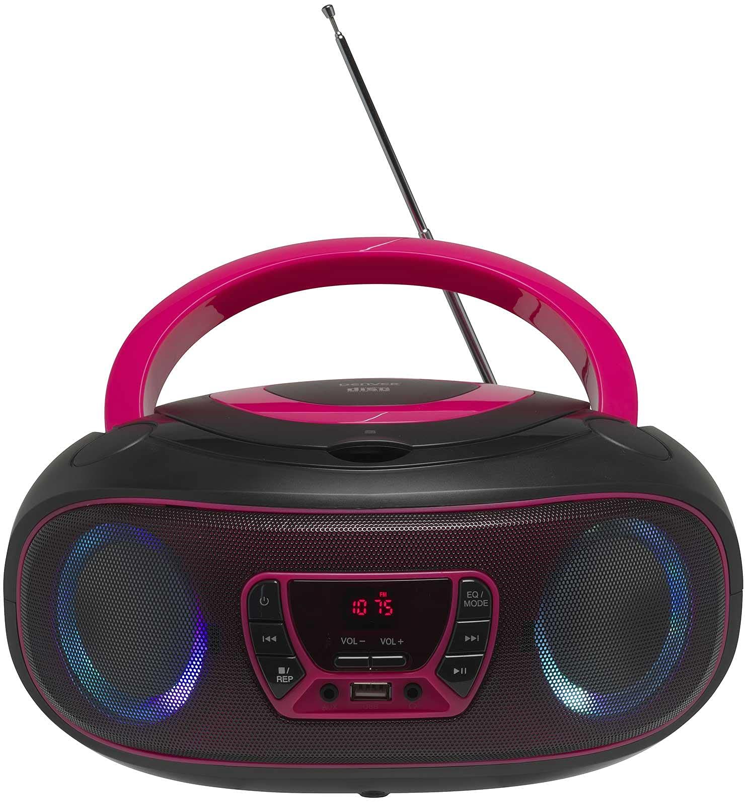 Denver TCL-212BT Portable CD Player Boombox with LED Light Show Speakers, Bluetooth, FM Radio, USB, MP3 Support & AUX IN for Smart Phone/Tablet