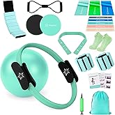 Pilates Equipment Kit for Home Workout, Pilates Ring and Ball Set for Women, 14'' Magic Circle Essentials Accessories Kit with Wrist Weights, Resistance Bands, Yoga Strap, Core Sliders, Socks, Bag