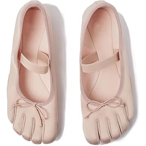 OMLISHZTY Five Finger Shoes for Women Bow Ballet Sneaker Gym Tabi Flats Comfortable Hook and Loop Strap Barefoot Satin Glove