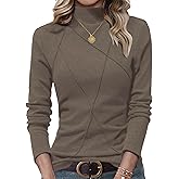 AUSELILY Womens Mock Turtleneck Long Sleeve Shirts Tunic Tops Women Basic Plain Thermal T-Shirts 2026 Fall Winter Spring