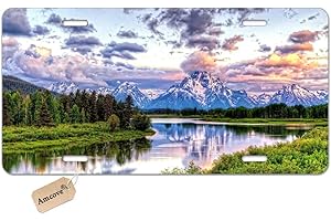 Amcove Grand Teton Snowy Mountains Lake Tree Landscape Decorative Car Front License Plate,Vanity Tag,Metal Car Plate,Aluminum Novelty License Plate for Men/Women/Boy/Girls Car,6 X 12 Inch