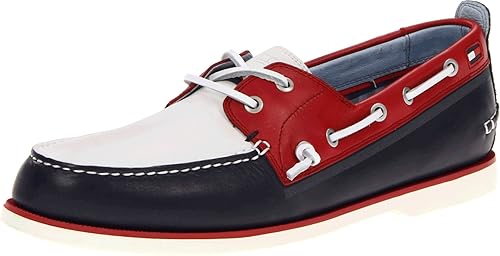red white and blue boat shoes