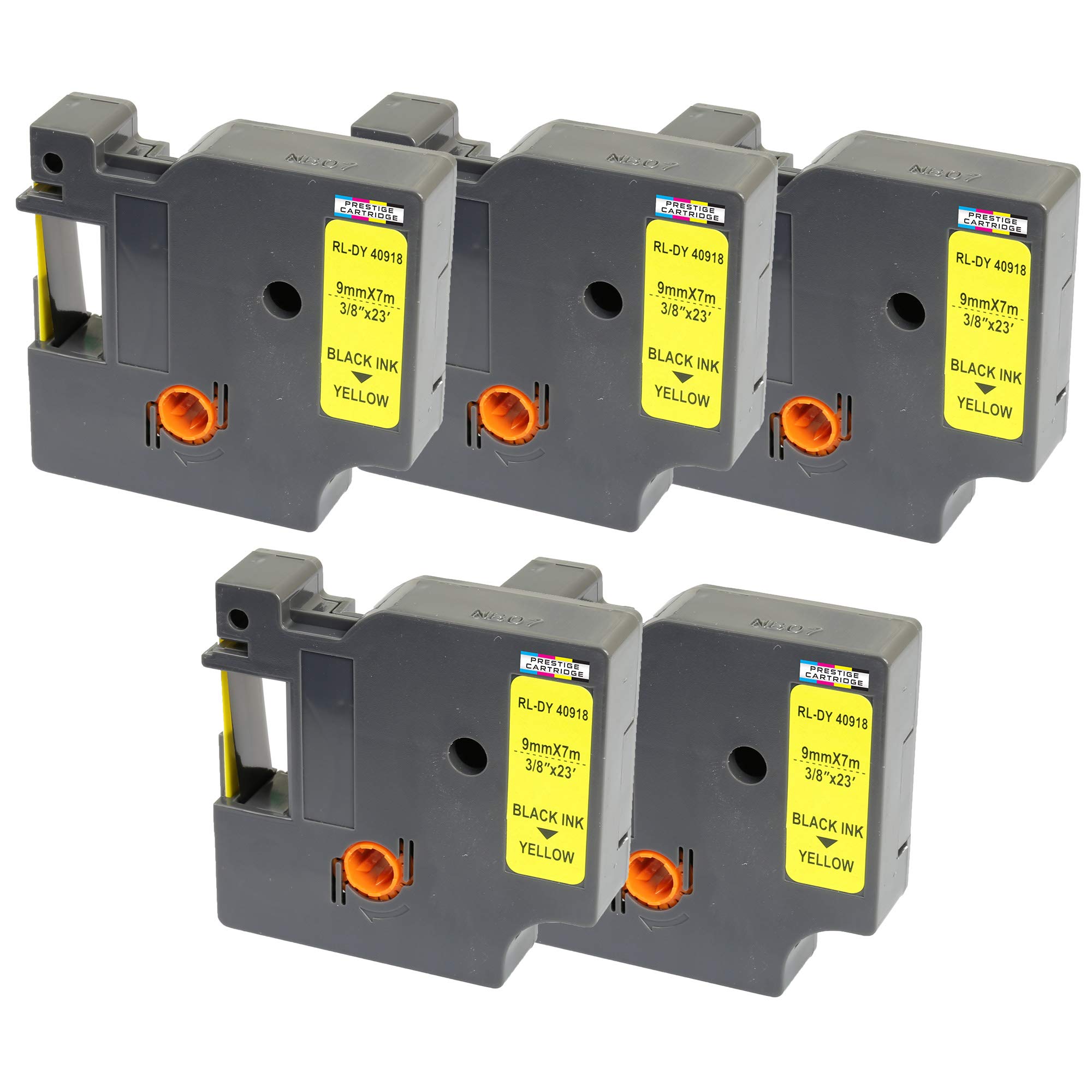 5X Compatible Tapes D1 40918 S0720730 Black on Yellow 9mm x 7m Replacement for DYMO LabelManager LM 160 210D 220P 260P 280 360D 420P 450D 500TS PnP MobileLabeler LabelPoint LabelWriter LW 400 450 Duo