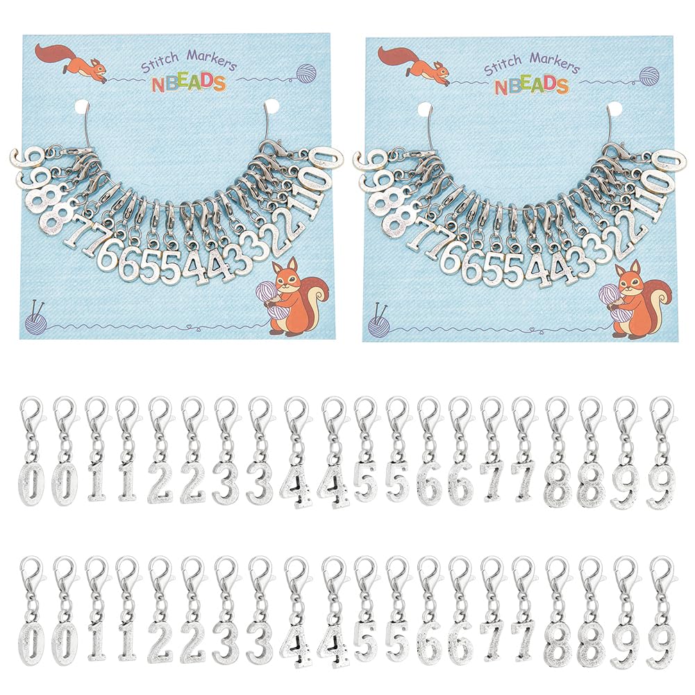 NBEADS 40 Pcs 0-9 Number Stitch Markers, Alloy Crochet Marker Removable Lobster Clasp Locking Stitch Marker for Knitting Weaving Sewing Jewelry Making