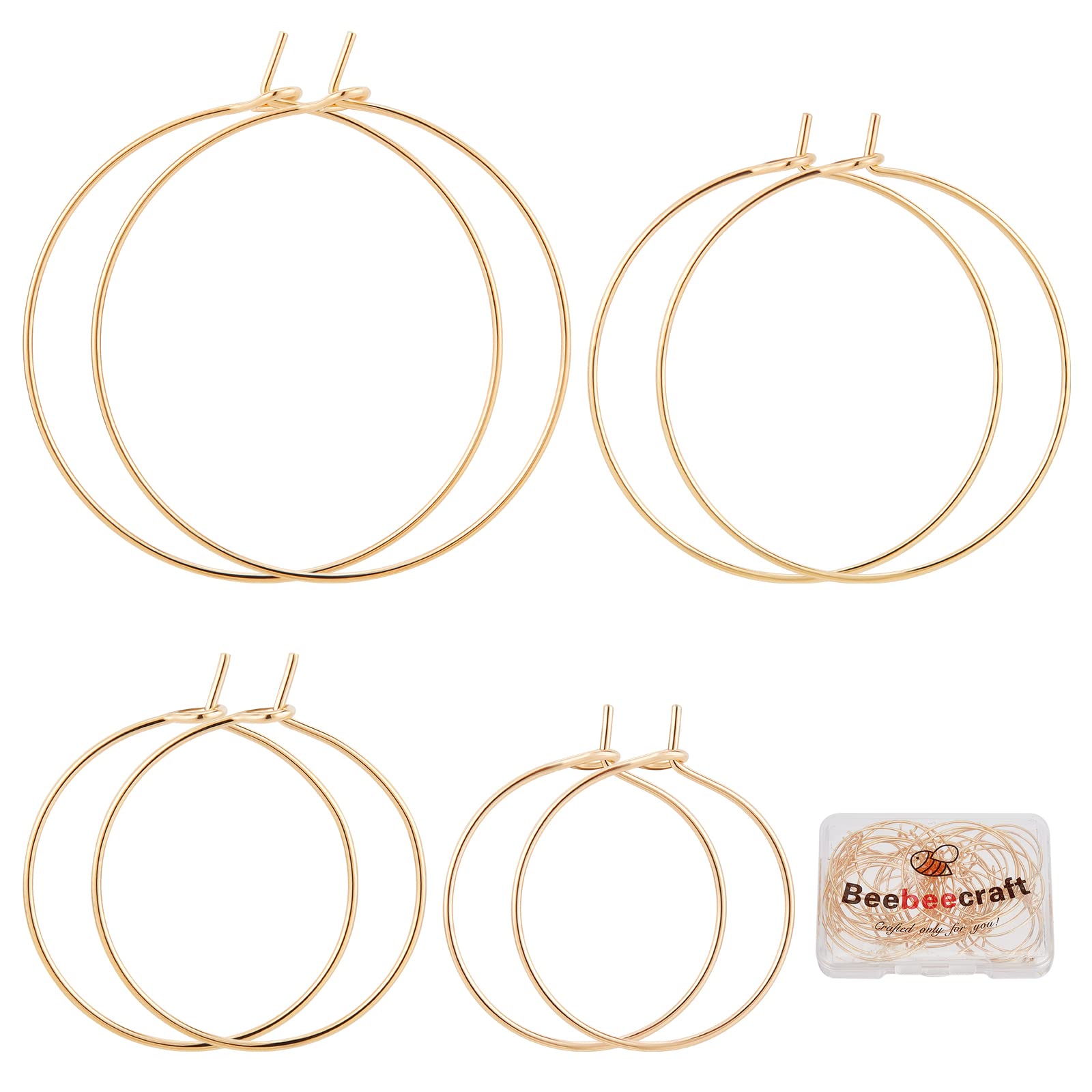 Beebeecraft 40Pcs 4 Size Wine Glass Charm Rings 18K Gold Plated Geometric Earring Beading Hoops for DIY Earring Making(23/29/34/37mm)