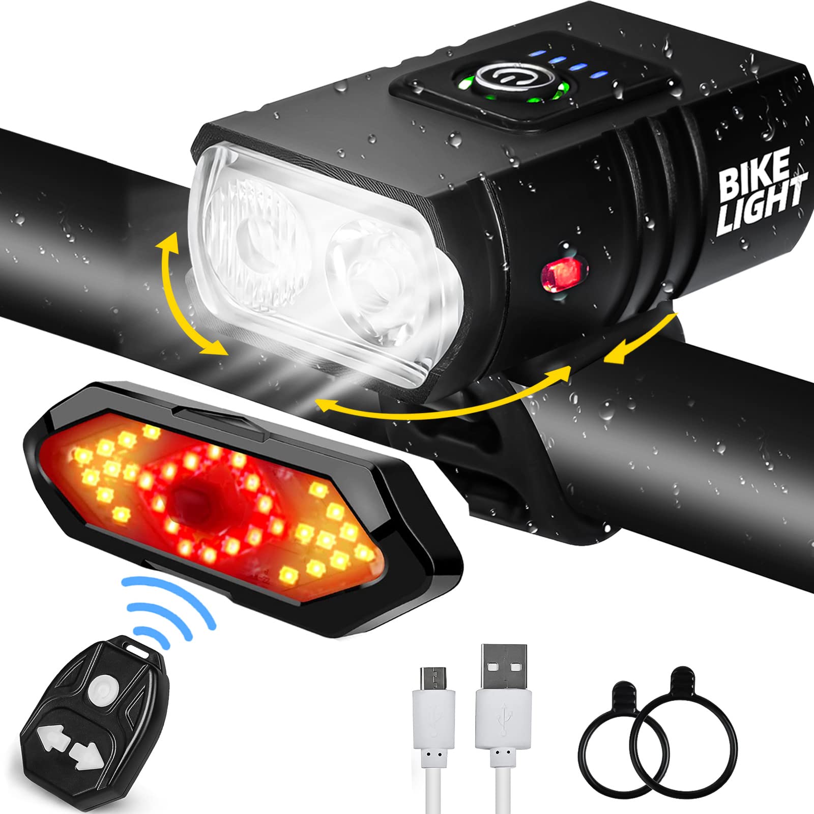 Bike Light Set, 1000 Lumens Bicycle Lights USB Rechargeable Bicycle Lights (Taillight With Horn) IPX5 and Adjustable 5+6 Lighting Modes, road bike Cycling Lights for Road & Mountain