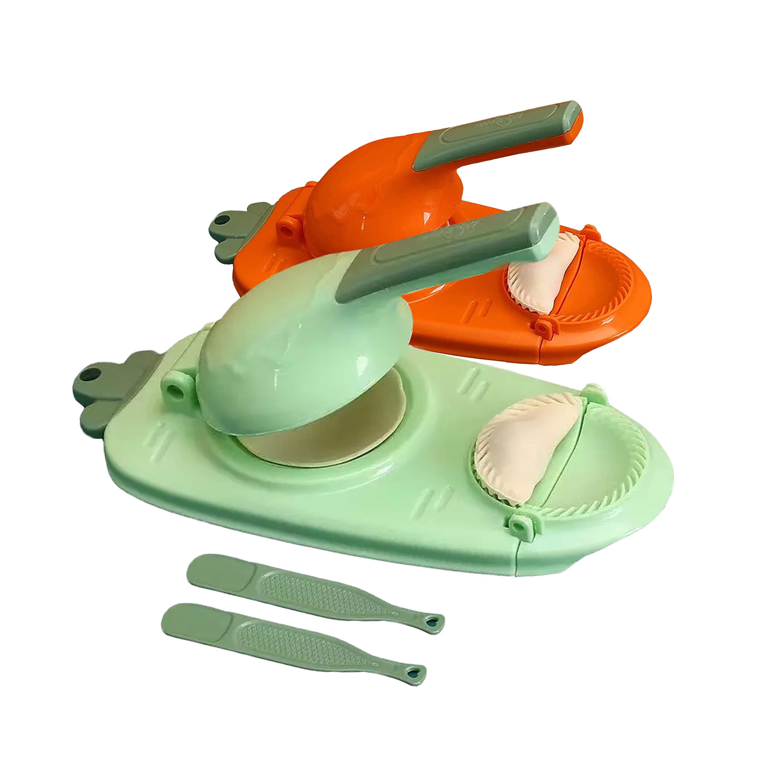 Photo 1 of 365Home 2-Pack 2 in 1 Dumpling Maker Press, Dumpling Skin Maker Machine, Empanada Maker Press, Multifunctional DIY Manual Dumpling Press Mold Set (Orange, Green)