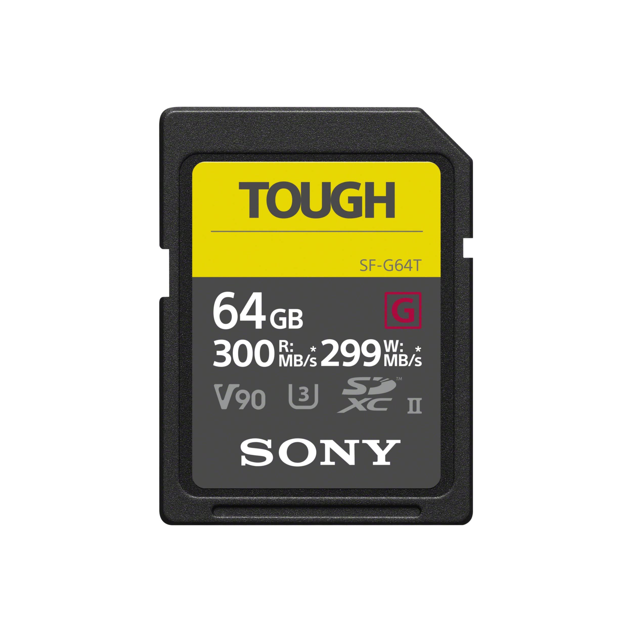 Sony TOUGH-G series SDXC UHS-II Card 64GB, V90, CL10, U3, Max R300MB/S, W299MB/S (SF-G64T/T1), Black Image