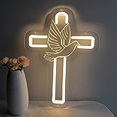 Dove of Peace Cross Neon Signs Jesus Neon Signs LED Wall Decor for Bedroom Living Room Weddings, LED Light Sign for Home Decor, Religious Events, Christmas Easter Celebrations Gifts
