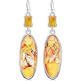 GPASTG Bohemian Vintage Silver Tribal Colorful Stone Oval Dangle Drop Earrings Retro Geometry Hook Earrings For Women