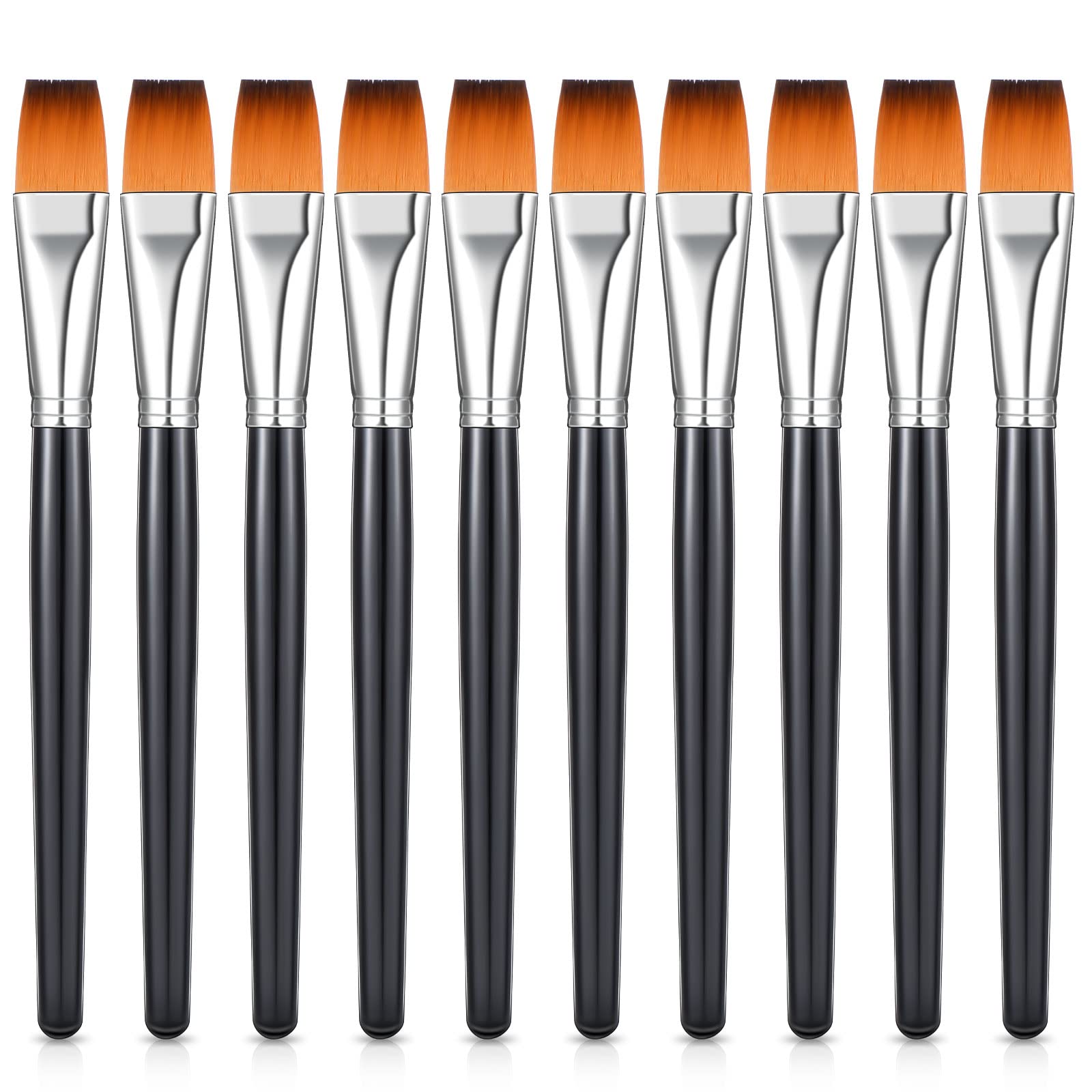 Photo 1 of Zonon 10 Pcs 3/4 Inch Flat Paint Brushes Acrylic Painting Craft Accessories Small Watercolor Paint Brushes Bulk for Adult Artist Detail Oil Canvas Face(8.1 x 0.9 x 3/4 Inch,Black)