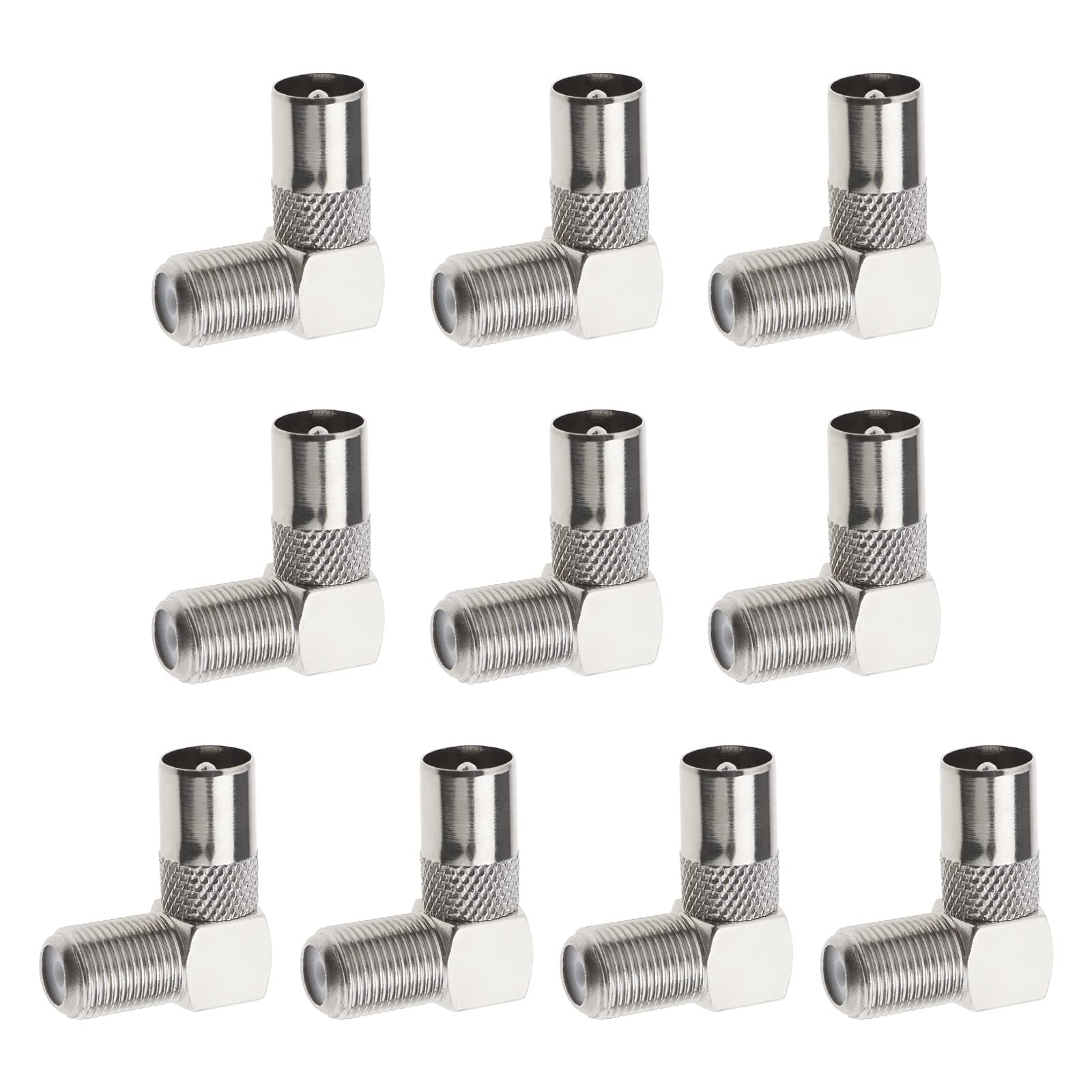 YINETTECH 10Pcs TV Aerial Coaxial Female to Male Right Angle Adaptor 90 Degree Right Angle Adaptor Connector Accessories for Receivers TV Set-top Boxes Radios