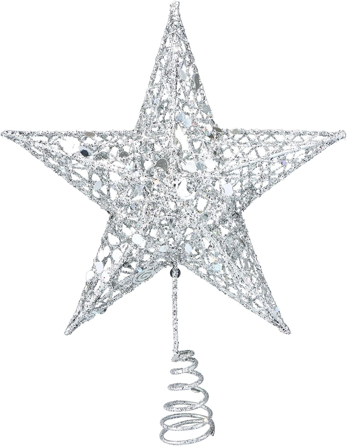 Tree Toppers - Resinta Metal Glittered Christmas Tree Topper Hallow Wire Star Topper for Christmas Tree Ornament (Silver)